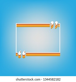Text quote sign. Vector. White icon with 3d warm-colored gradient body at sky blue background.