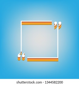Text quote sign. Vector. White icon with 3d warm-colored gradient body at sky blue background.