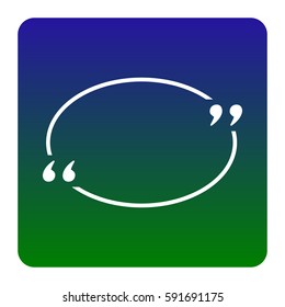Text quote sign. Vector. White icon at green-blue gradient square with rounded corners on white background. Isolated.