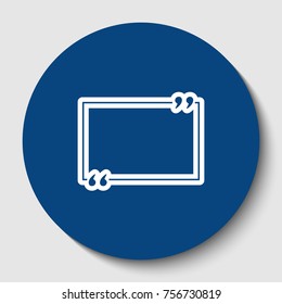 Text quote sign. Vector. White contour icon in dark cerulean circle at white background. Isolated.