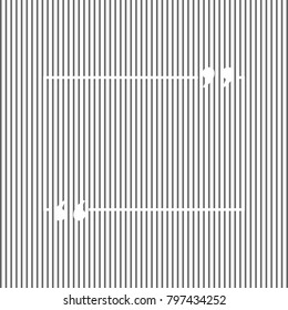 Text quote sign. Vector. White icon on grayish striped background. Optical illusion.