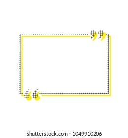 Text quote sign. Vector. Yellow icon with square pattern duplicate at white background. Isolated.