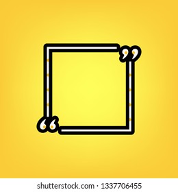 Text quote sign. Vector. Yellow polka dot white icon with black contour at warm yellow background.