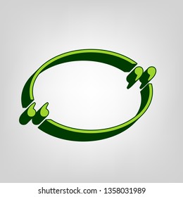 Text quote sign. Vector. Yellow green solid icon with dark green external body at light colored background.
