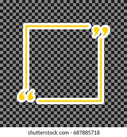 Text quote sign. Vector. Yellow icon with white contour on dark transparent background.