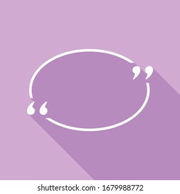 Text quote sign. White Icon with long shadow at purple background. Illustration.