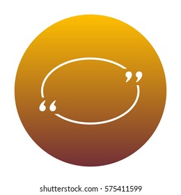 Text quote sign. White icon in circle with golden gradient as background. Isolated.