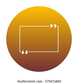 Text quote sign. White icon in circle with golden gradient as background. Isolated.
