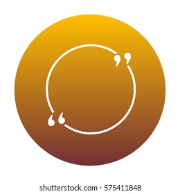 Text quote sign. White icon in circle with golden gradient as background. Isolated.