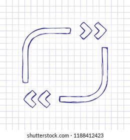 Text quote square. Simple icon. Hand drawn picture on paper sheet. Blue ink, outline sketch style. Doodle on checkered background