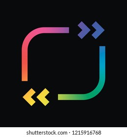Text quote square. Simple icon. Rainbow color and dark background