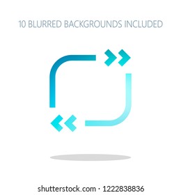 Text quote square. Simple icon. Colorful logo concept with simple shadow on white. 10 different blurred backgrounds included