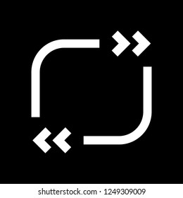 Text quote square. Simple icon. White icon on black background. Inversion