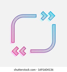 Text quote square. Simple icon. Colored logo with diagonal lines and blue-red gradient. Neon graphic, light effect