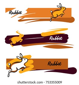 Text rabbit. Freehand drawn element design for banner, poster, card, postcard. Chinese symbol of moon and longevity.  Sketch vector illustration. 