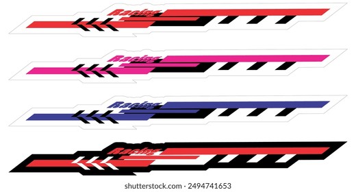 Texto RACING Líneas rectas, frescas, para modificar pegatinas de vehículos, conceptos coloridos, pegatinas de corte y diseños de impresión de vinilo, forma simple. 