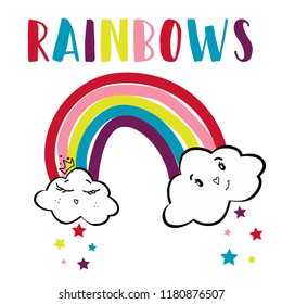 text rainbow girl cloud tee art vector 