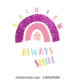 text rainbow smile baby girl tee illustration art vector 