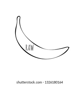 Text raw in hand drawn banana. Isolated.  Vector illustration