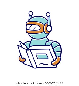 Text Reading Bot Color Icon. Screen Reader Application, Translation Algorithms. Virtual Assistant. Robot With Book. Software App. Speech Synthesizer. Isolated Vector Illustration
