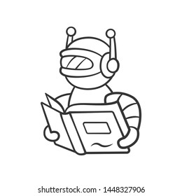 Text Reading Bot Linear Icon. Screen Reader Application. Virtual Assistant. Robot With Book. Software App. Thin Line Illustration. Contour Symbol. Vector Isolated Outline Drawing. Editable Stroke