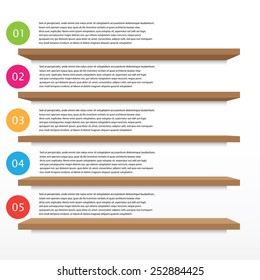 Text with realistic 3d wooden bookshelf