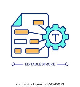 Text recognition AI system RGB color icon. Word embedding machine learning. Content semantic relationships analysis. Isolated vector illustration. Simple filled line drawing. Editable stroke