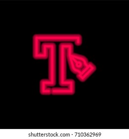 Text red glowing neon ui ux icon. Glowing sign logo vector