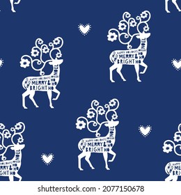 text in reindeer repeatable seamless pattern vector graphic background, red gold navy white, wallpaper, fashion print, textile pattern, scrapbooking, invitation, christmas card, decor, wrapping paper
