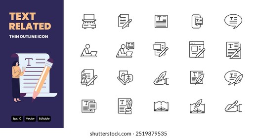 Diseño de Vector de icono de contorno delgado relacionado con texto Bueno para el Web y el App móvil