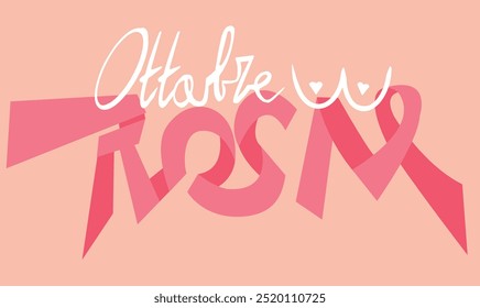 Text Ribbon Graphic Pink October Italian Breast Cancer Fight Vector