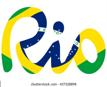 Text "Rio" over brazilian flag with clipping mask, over white background