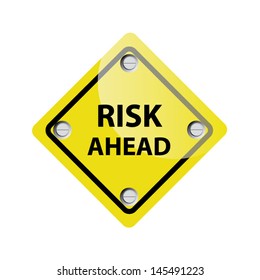 Text "Risk ahead", A yellow road warning sign isolated on white. Vector