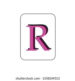 text, R,pink and black color.