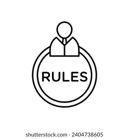 Ilustración vectorial de reglas de texto. Icono vectorial de regulación de impuestos de negocios en color blanco y negro.