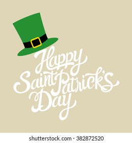 Text of Saint Patrick's Day with decorative leprechaun green hat