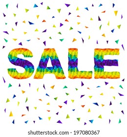 text sale - letters in triangular design in rainbow spectrum colors