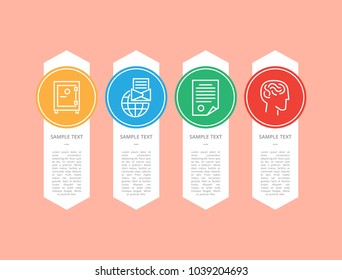 Text sample and cute logos set, colorful banner isolated on bright backdrop, white geometric figures, globe with message icon, brainstorm and safe