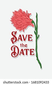 Texto: guarde la fecha. Una flor con letras, ilustración. vectorial 