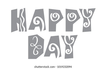 Text Scandinavian happy day on a white background. Hand lettering. Vector illustration