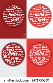 Text seamless pattern with word hello in different languages.