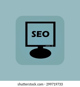 Text SEO on screen, in square, on pale blue background
