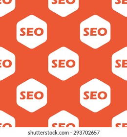Text SEO in white hexagon, repeated on orange background