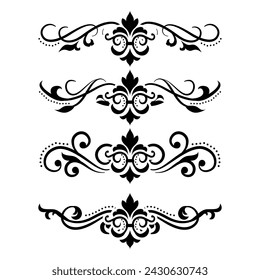 Separador de texto Barroco decorativo divisor libro tipografía ornamento elementos de diseño vintage formas de división Ilustración de borde