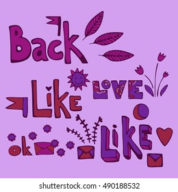 Text Set of isolated hand drawn elements. Colorful vector illustration.