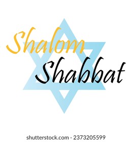 Text SHALOM SHABBAT with David star on white background