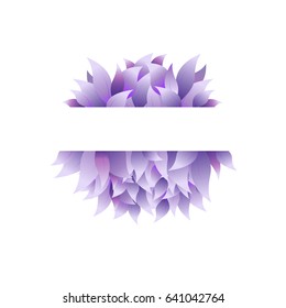 Text shape with violet  leaves. Text box. Floral frame on white background. Vector illustration.