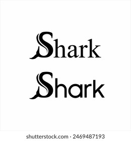 Diseño de logotipo de tiburón de texto con un símbolo de cola de tiburón en la letra S.