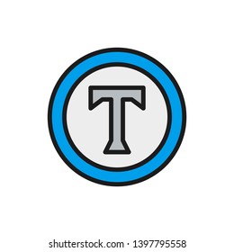 Text sign, copyright, author mark flat color icon.