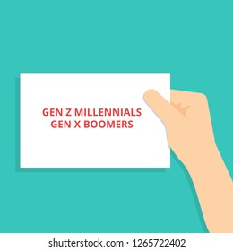 Text Sign Showing Gen Z Millennials Gen X Boomers. Vector Illustration